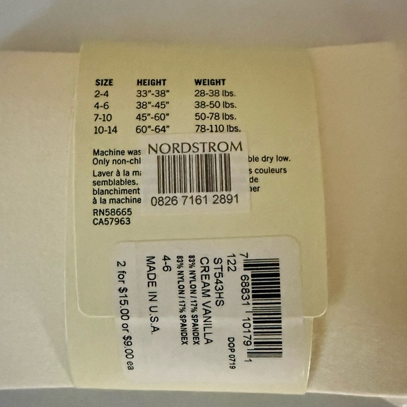 Tucker + Tate Microfiber Tights Size M (4-6) Cream Vanilla NWT - Picture 3 of 3